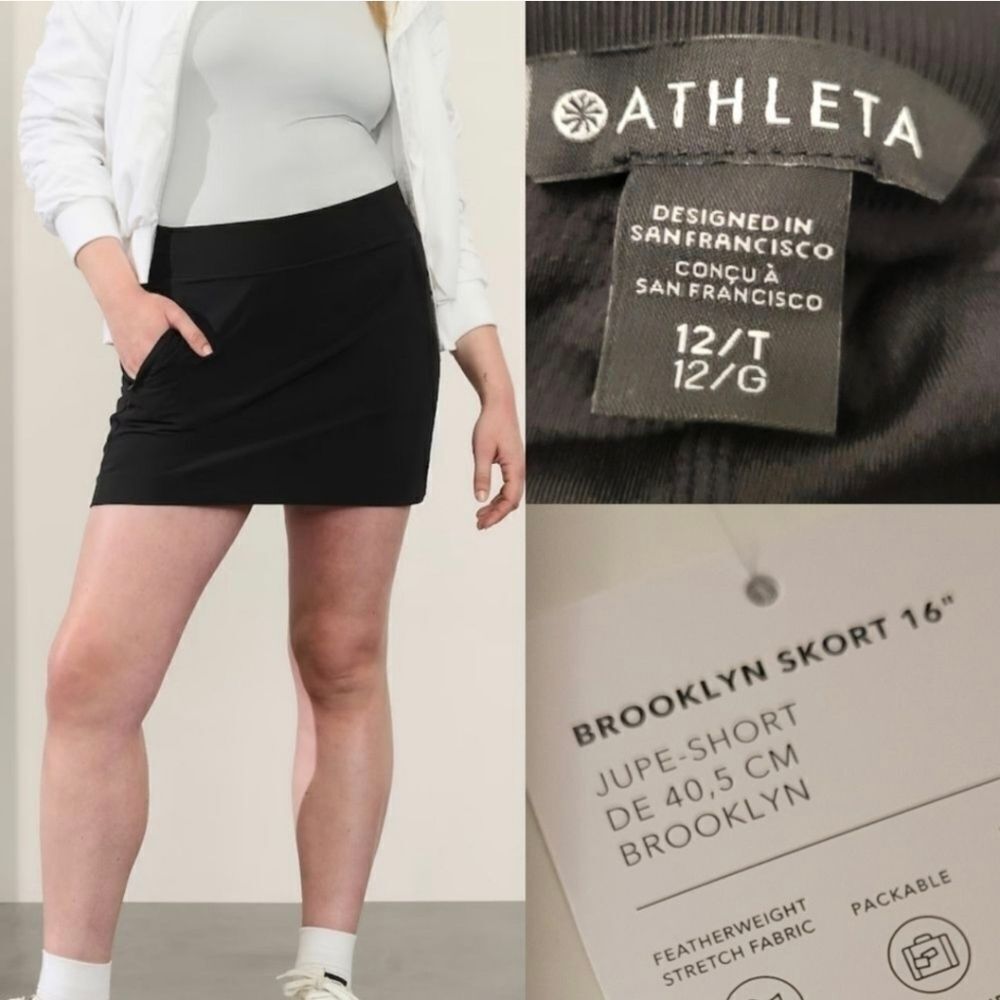 NEW TALL ATHLETA 12 SKORT ZIP POCKETS BLACK BROOKLYN TRAVEL SKIRT + SHORTS NWT